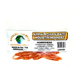 Appalachian Baits Hornyhead Split Tail Mountin Minnerz, 2" Soft Sinking Fishing Bait Minnows, Scented, (Trout, Steelhead, Panfish), (15 Count)