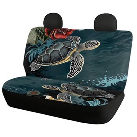 Howilath Sea Tuetle Hibiscus Flower Front and Rear Seat Covers 4 Piece Car Seat Protective Covers Universal Washable Car Interior Accessories