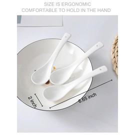 ACANDYL Asian Soup Spoon 6 Pieces Chinese Soup Spoons Japanese Spoons Ceramic Spoon Easy to Hold Non-slip Bottom for Pho Miso Wonton Ramen Dumpling Noodle Bright White 6.65 Inch