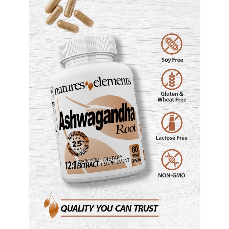 Natures Elements Ashwagandha Root – 12:1 Extract – 1000mg Per