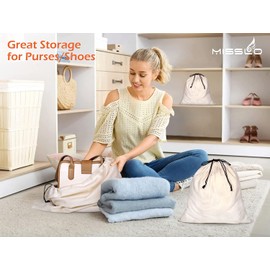 MISSLO Set of 3 Cotton Breathable Dust Bags for Handbags Large Drawstring Storage Pouch Multi-Functional Bag (Beige)