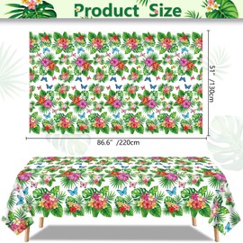 4 Pack Tropical Flower Tablecloth Hawaiian Luau Tablecloths Floral Butterfly Table cloth Summer Beach Pool Kids Birthday Table Cover Supplies 130X220CM