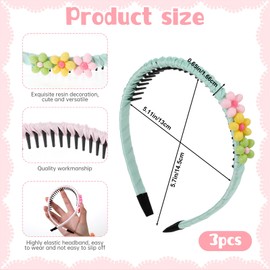 QFGasre 3 Stück Stirnbänder mit Zähnen Kamm bunt Herz Blumen Stirnbänder Kunststoff rutschfest für Frauen süße Haarkämme Haarbänder Haarstyling Zubehör
