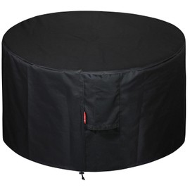 SheeChung Round Gas Fire Pit/Table Cover-Fit 34-38 inch Outdoor Firepit/Bowl,600D Heavy Duty Patio Cover Black,100% Weather Resistant&Waterproof for Backyard,Porch,Deck,Camping,Grill,38”Dia X 22”H