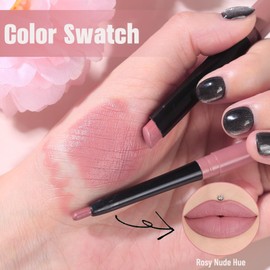 QiBest Nude Rose Pink Cream Lipstick with Lip Liner Makeup Set for Women, Soft Matte Lip Stick Silk Finish with LipLiner Pencil 24 Hours Original Waterproof Labials, Velvety & Non-Drying Formula