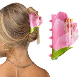 1Pc Flower Hair Claw Clip for Women Lily Flower Hair Clips Pink Claw Clips Medium Jaw Clips for Thin Thick Hair Cute Hair Accessories (Pink, One size)