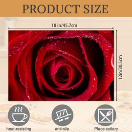 Red Rose Placemats Set of 6,Washable Heat Resistant 12×18 Inch Linen Table Mats Magic Place Mats for Party Outdoor Dining Décor