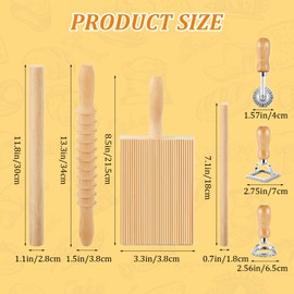 7 Pcs Wooden Pasta Maker Set, Gnocchi Board, Ravioli Stamp, Rolling Pin Kit with Pasta Cutter Wheel Tools for Homemade Gnocchi, Ravioli, Lasagna, Pierogi