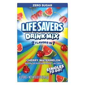 Life Savers Cherry Watermelon Drink Mix - Pack of 6-6 Sticks Per Box - 36 Total Servings - 2 Flavors in 1 - Powdered Drink Mix