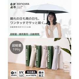 Konciwa Women's Umbrella, 100% Light-Blocking / UV Protection / UPF50+, Heat Shield, Automatic Open/Close, 199g Lightweight, Compact, Wind-Resistant, Portable, Super Water-Repellent, Small Square