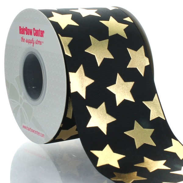 3" Black w/Gold Stars Grosgrain Ribbon 25yd