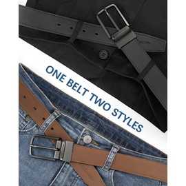 BOSTANTEN Belts for Men Leather Reversible Belts 1 3/8" for Work Business Casual Golf Dress Pants, Two-in-One Belt Gift