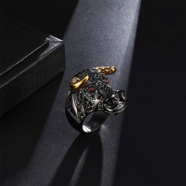 PAURO Men's Stainless Steel Cubic Zirconia Taurus Bull Tribal Biker Ring Black Plated Size 11