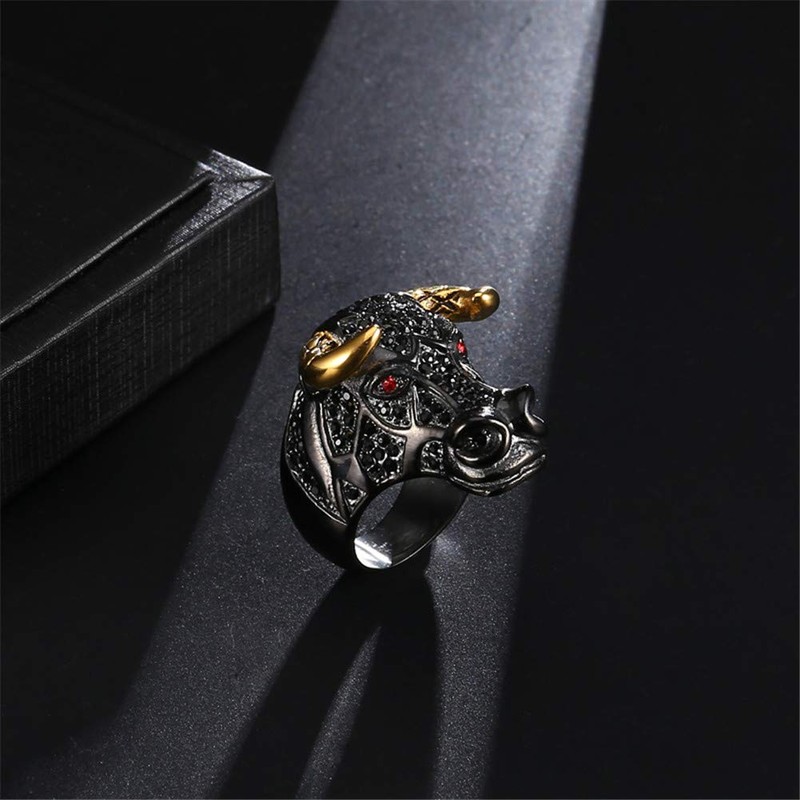 PAURO Men's Stainless Steel Cubic Zirconia Taurus Bull Tribal Biker