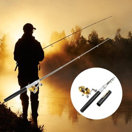 Eacam Fishing Rod Reel Combo Kit Set Mini Telescopic Portable Pocket Pen Fishing Rod Pole + Reel Aluminum Alloy Fishing Accessories