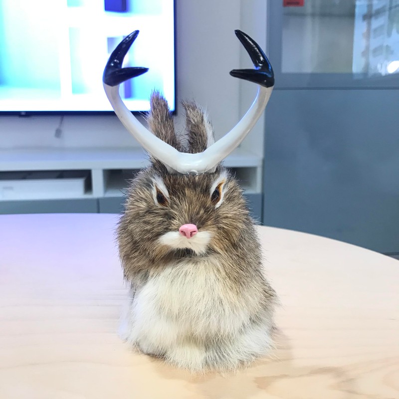 Realistic Jackalope Furry Wild Animal Replica Figurine Easter Bunny Spring