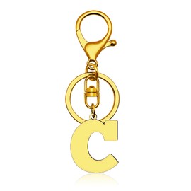 Dabihu Initial Monogram Letter Keyring Alphabet Keychain Stainless Steel Letter Pendant with Key Ring for Car Key Handbag Backpack Bag Purse Initial Letter C