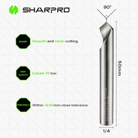 SHARPRO Chamfer Router Bits V Groove O Flute Spiral Router Bit 90 Degree 1/4 Inch Shank CNC Carbide V-bit for Engraving and Chamfering Lettering, Ideal for Wood, Metals(HB125-400) and PVC