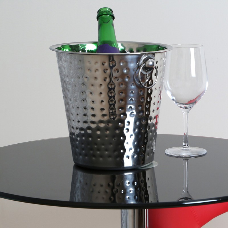Premier Housewares Champagne Bucket - Hammered Stainless Steel, H21 x