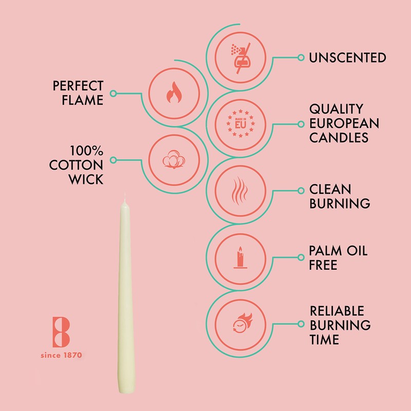 BOLSIUS Ivory Taper Candles - 10 Pack Unscented 10 Inch