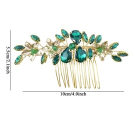 Bridal Green Crystal Hair Comb,Wedding Rhinestone Hair Side Comb Fashion Hair Clip Handmade Hair Accessories for Bride Wedding Prom Girl Headpieces