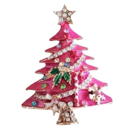 Christmas Tree Brooch Vintage Colored Rhinestone Christmas Tree Lapel Pins Crystal Christmas Enamel Pin Sparkling Christmas Jewelry Pins for Women Girls (pink)