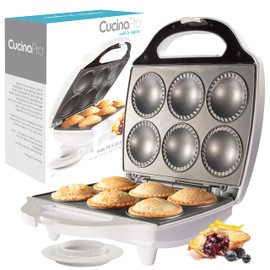 Mini Pie & Quiche Maker- Nonstick Electric Baker Cooks 6 Small Quiches or Pies in Minutes- Dough Cutting Circle Easy Dough Measurement- Better than Tins, Pans- Everyday Baking or Dessert Gift for Her