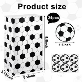24 Pcs Soccer Party Bags with Stickers Soccer Goodie Bags Soccer Snack Bags Soccer Print Candy Treat Bags Soccer Paper Gift Bags for Soccer Birthday Sports Theme Event Party Supplies