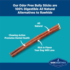 Barkworthies Odor-Free 6 Inch Bully Sticks - 5 Count (Pack of 1) - Protein-Packed, Easily Digestible, All-Natural Rawhide Alternative, Promotes Dental Health