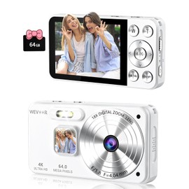 Digital Camera 4K 64GB, Wevoor 64MP Autofocus Camera with 2.8 Inch Screen, 18X Digital Zoom Compact Camera, 2000 mAh Portable Mini Camera for Beginners Adults Teens Travel Party Selfie