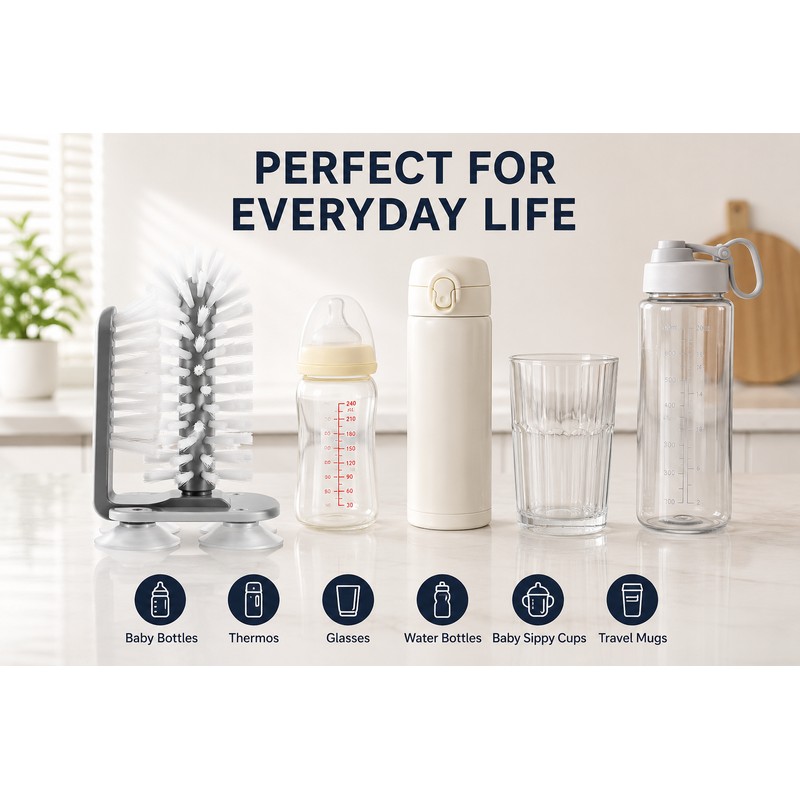 Bottle Cleaning Brush for Cups – Detachable Suction Base Cleaner