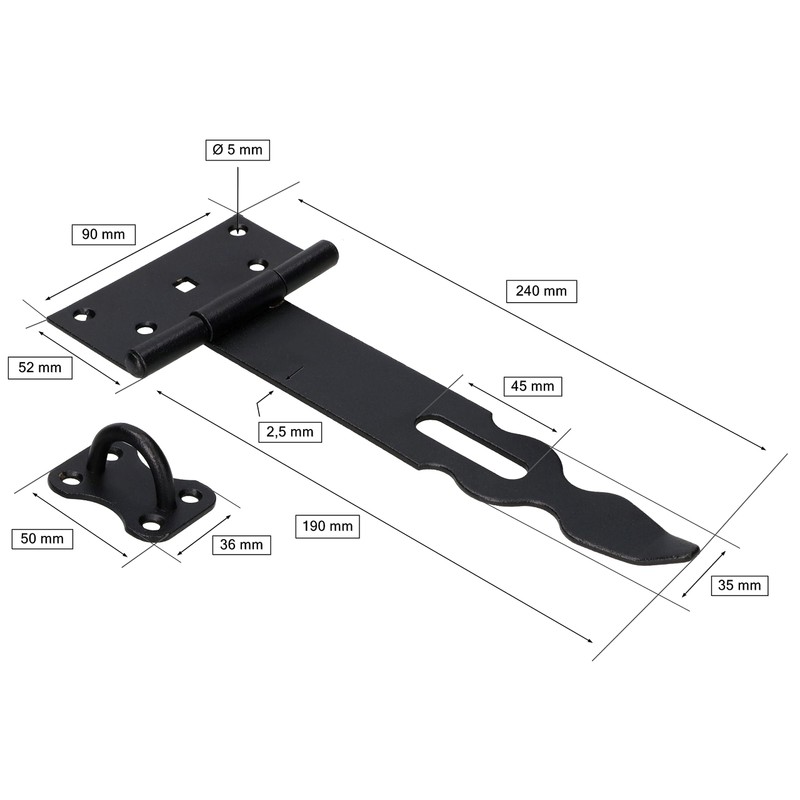 KOTARBAU® Hasp and Hasp Set 240mm Black Solid Lock for