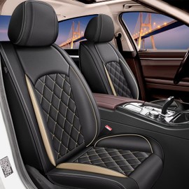 RAWAKORW Full Set Car Seat Cover Fit for Volkswagen VW Passat 1999-2022 : Waterproof Luxury Leather Seat Covers - Compatible with Airbag & Easy to Install - Automotive Accessories (5 Seats Golden)