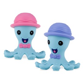 Nuby Silly Silicone Octopus Teethe with Soothing Massaging Bristles For Sore Gums, Pink/Purple