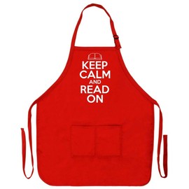 Funny Reading Gift Keep Calm and Read On Funny Apron for Kitchen BBQ Barbecue Cooking Baking Crafting Gardening Two Pocket Apron for Reader or Bookworm Apron Red