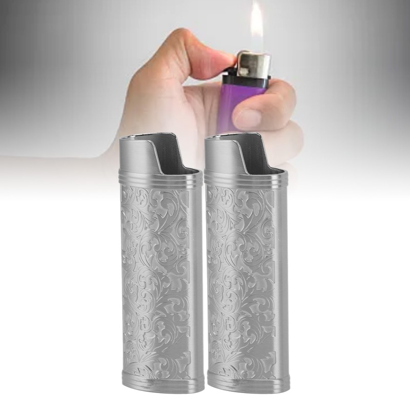 2 Pcs Lighter Case Zinc Alloy Vintage Floral Stamped Classical