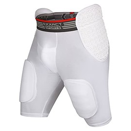 Exxact Sports 'Rebel' 5-Pad Adult Football Girdle w/Integrated Pads, w/Cup Pocket | Compression, Integrated Football Pads and Protective Football Pads (Adult White) (White, Large)