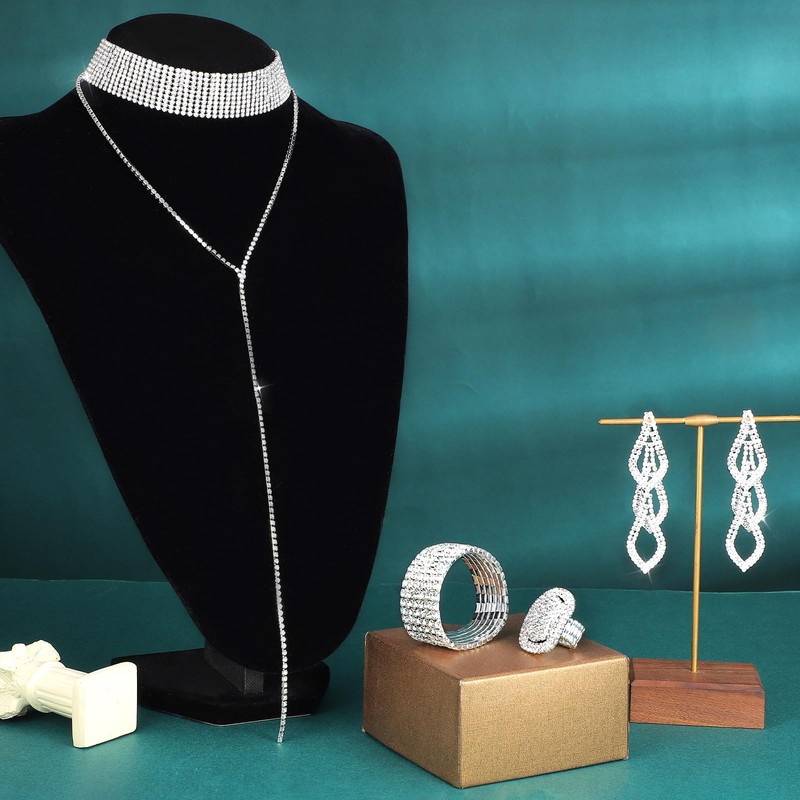 Fumete 4 Pcs Rhinestone Jewelry Set Bling Diamond Choker Necklace