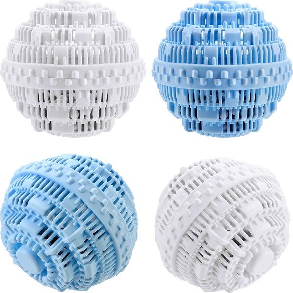 4 bolas de lavandería, paquete de 4 bolas de lavado para lavadora y secadora para 1500 lavados (azul, blanco)