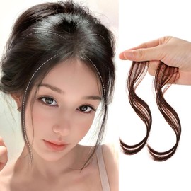 YOVOY Bangs Wig, Center Parting, Hair Extension, Thin, Bangs, Partial Wig, Hair Extension, Realistic, Natural, Bangs, Hair Extension, Cute, Fashionable, Popular, Lightweight, Fluffy, Curls, Hair Accessory, Bangs, Set of 2 (Brown)