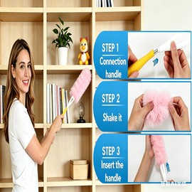 Pack of 60 dusting mop Refills; Disposable, Heavy-Duty dusting mops Compatible with swiffer. Includes 1 Handle and 1 3-Foot Extension Pole; Ideal for Cleaning Furniture and Ceiling Fans (Pink) (Pink)