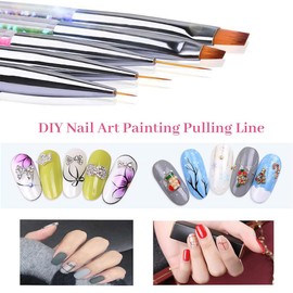 5 Stück Nagel Pinsel Set, Doppel-Ende Nageldesign Pinsel, Acryl Nail art Pinsel Set Nail Art Liner Pinsel Dotting Tool für DIY Nail Art Design (Mit 1 Schwammbürste)