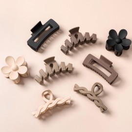 8PCS Hair Clips for Women, Flower Claw Clips for Thick Hair, Non-Slip Hair Accessories with Multi-Styles, Neutral Colors Hair Claw Clips and Variety Pack, Ideal for Girls