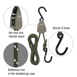 Ayaport Kayak Rope Tie Down 6ft Olive Drab Ratchet Straps Bow and Stern Ratcheting Tie Downs Rope Hanger Kayak and Canoe Accessories, Army Green -Reflective