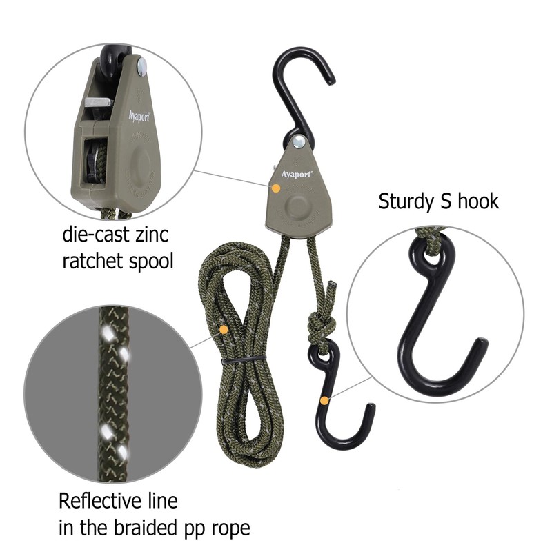 Ayaport Kayak Rope Tie Down 6ft Olive Drab Ratchet Straps