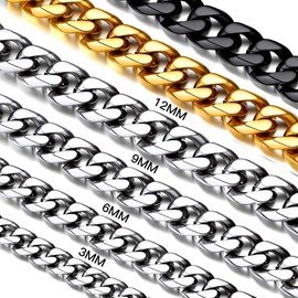 3mm 316L Stainless Steel Miami Cuban Chains Necklaces Hip Hop Punk Jewelry Waterproof Curb Cuban Link Chain Necklace for Men & Women 24 inches