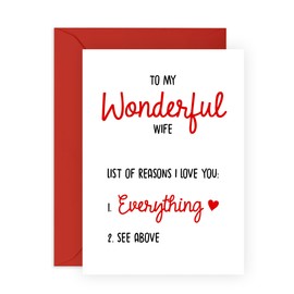 Romantic Love Card for Her - 'Wife Reasons I Love You' - Gifts for Spouse, Babe, Hun, Other Half, Darling, Mrs - Valentines Day Present for Women- Comes with Fun Stickers
