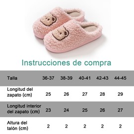 Pantuflas Casa Invierno - Parte Superior de Terciopelo - TPR Antideslizantes (Rosa, 245)