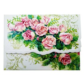Set of 3 - Rose Cascade Portfolio Boxed Note Cards by Carol Wilson. 10 embossed 4x5 Die-Cut Notecards and Matching Envelopes in Decorative Gift Box with Magnetic Flap. NCP2429
