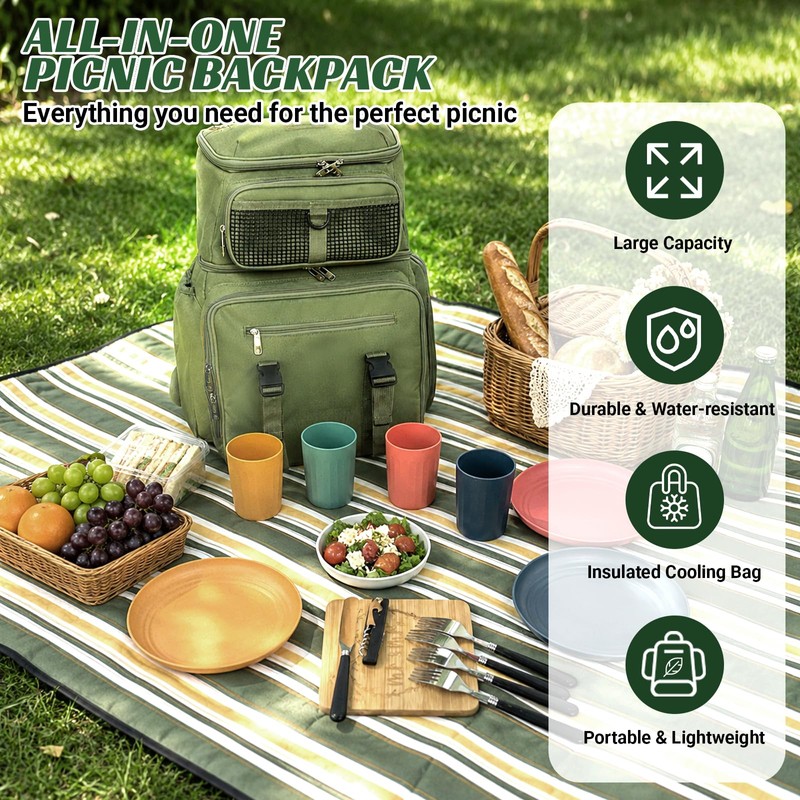 Hap Tim Large Picnic Basket Backpack for 4 with Insulated